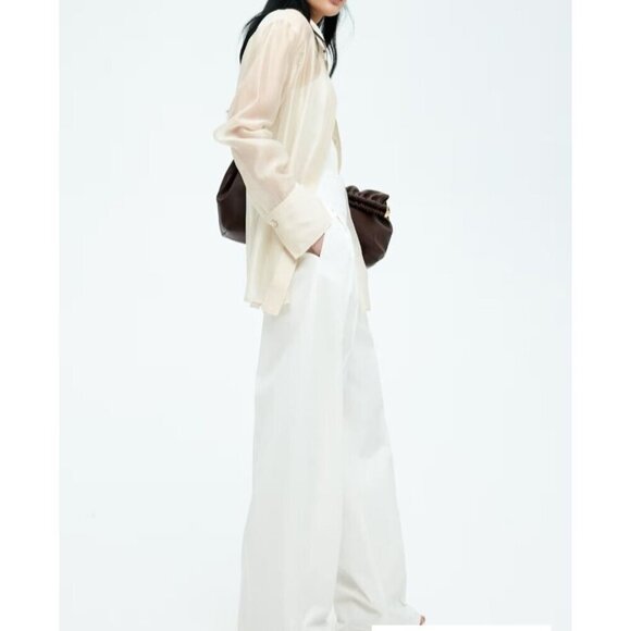 H&M Edition White Pleated Front Wide Leg Pants 12 - Picture 3 of 4